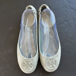 Tory Burch Women’s Size 10.5 Minnie Travel Ballet With Leather Logo Audrey‎ Blue